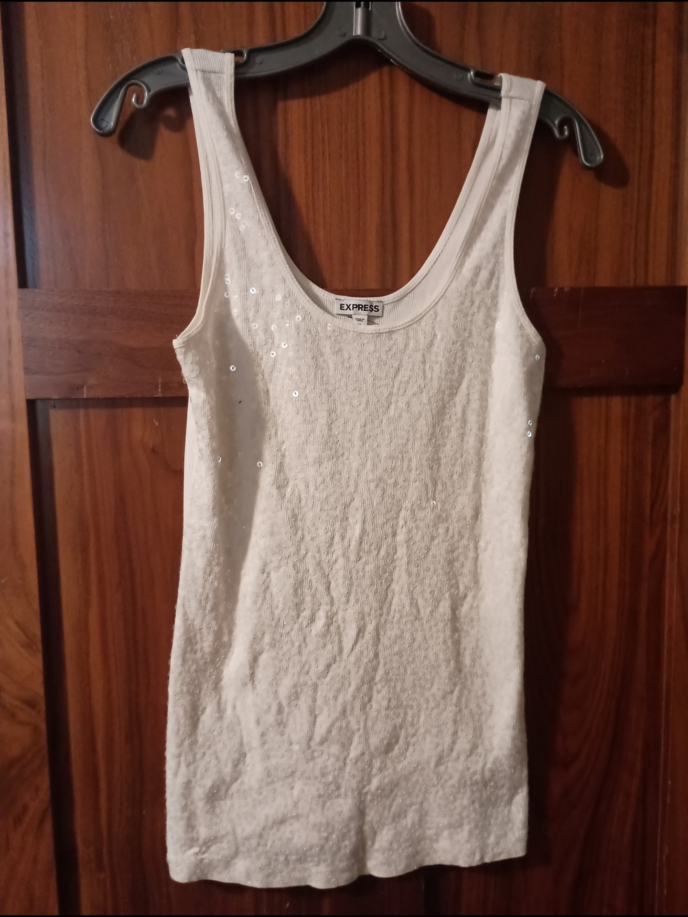 Express White Sequin Scoop Neck Tank